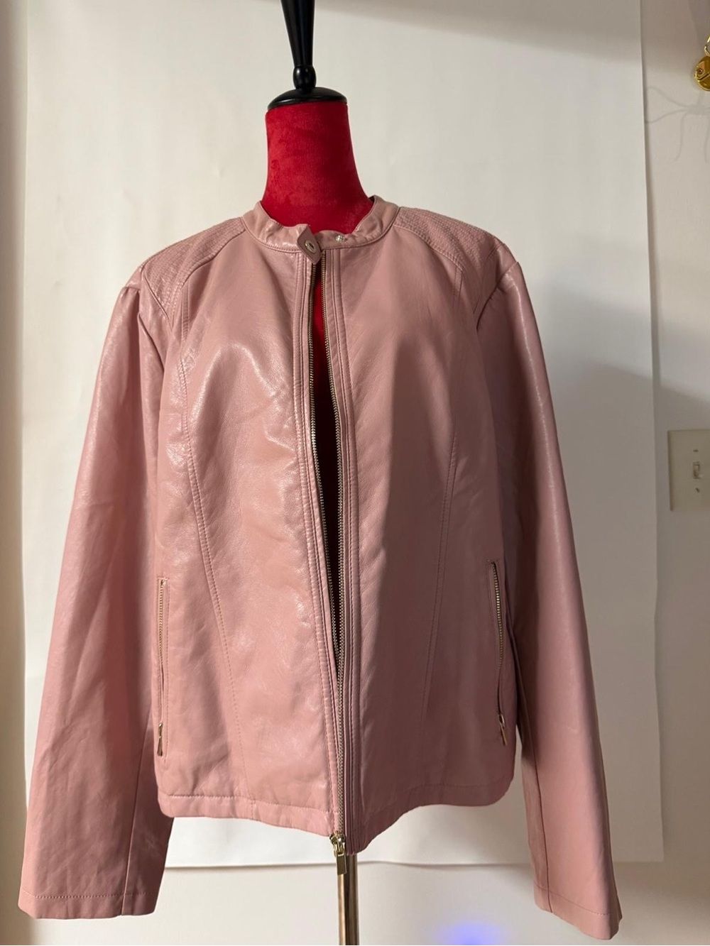 New York & Company Dusty Rose Faux Leather Zip Jacket XXL